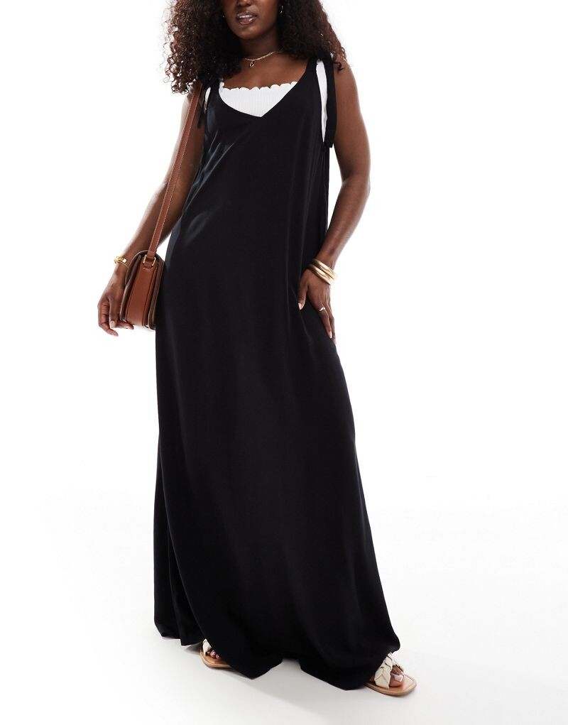 

ASOS DESIGN – Черное пляжное платье макси с полукруглыми бретелями