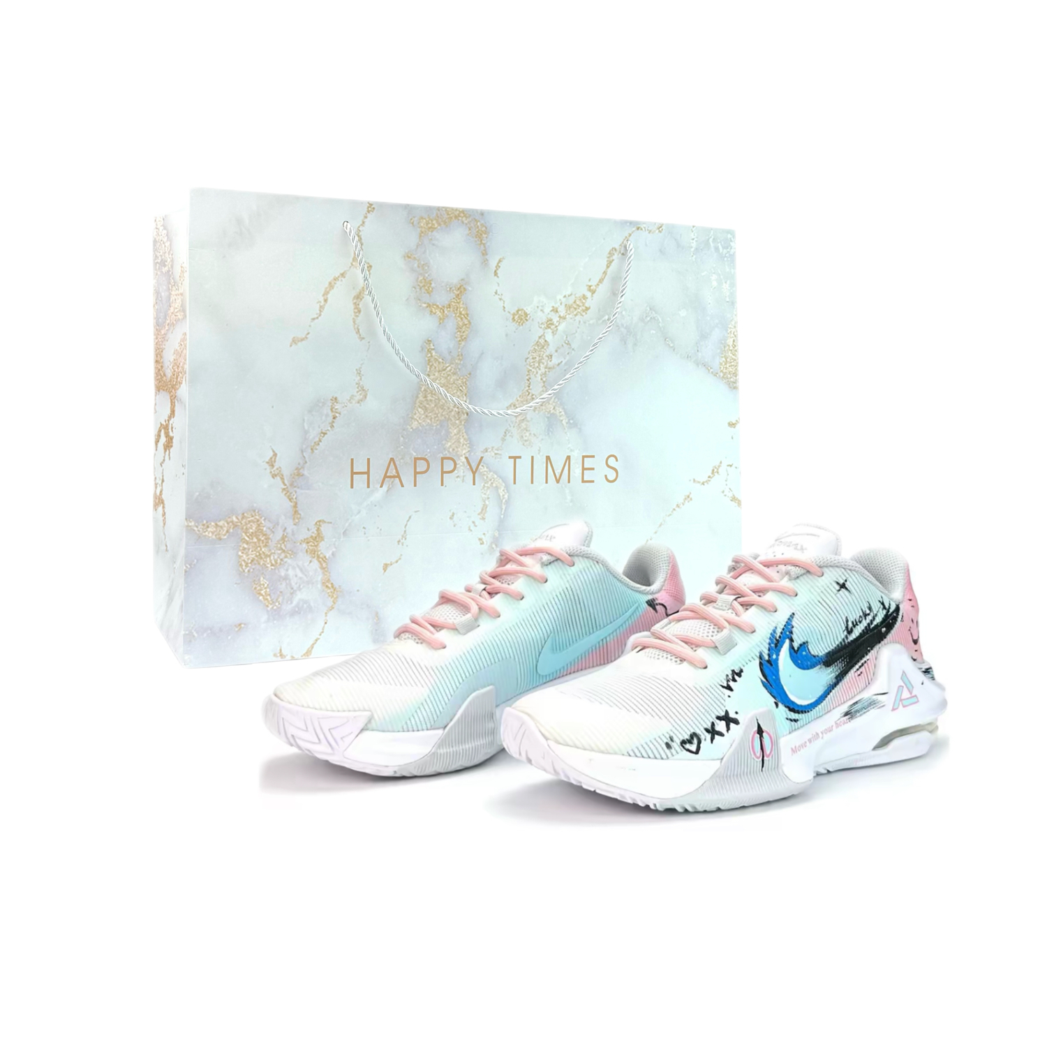 

Nike Кроссовки баскетбольные Air Max Impact 4 унисекс мидтоп бело-розово-голубые, цвет Blue Pink