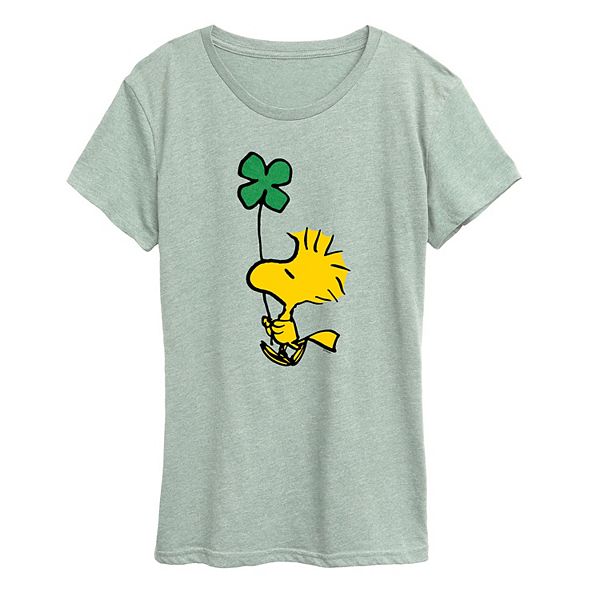 

Футболка с принтом Women's peanuts woodstock glitter clover Licensed Character, Heather Sea Foam