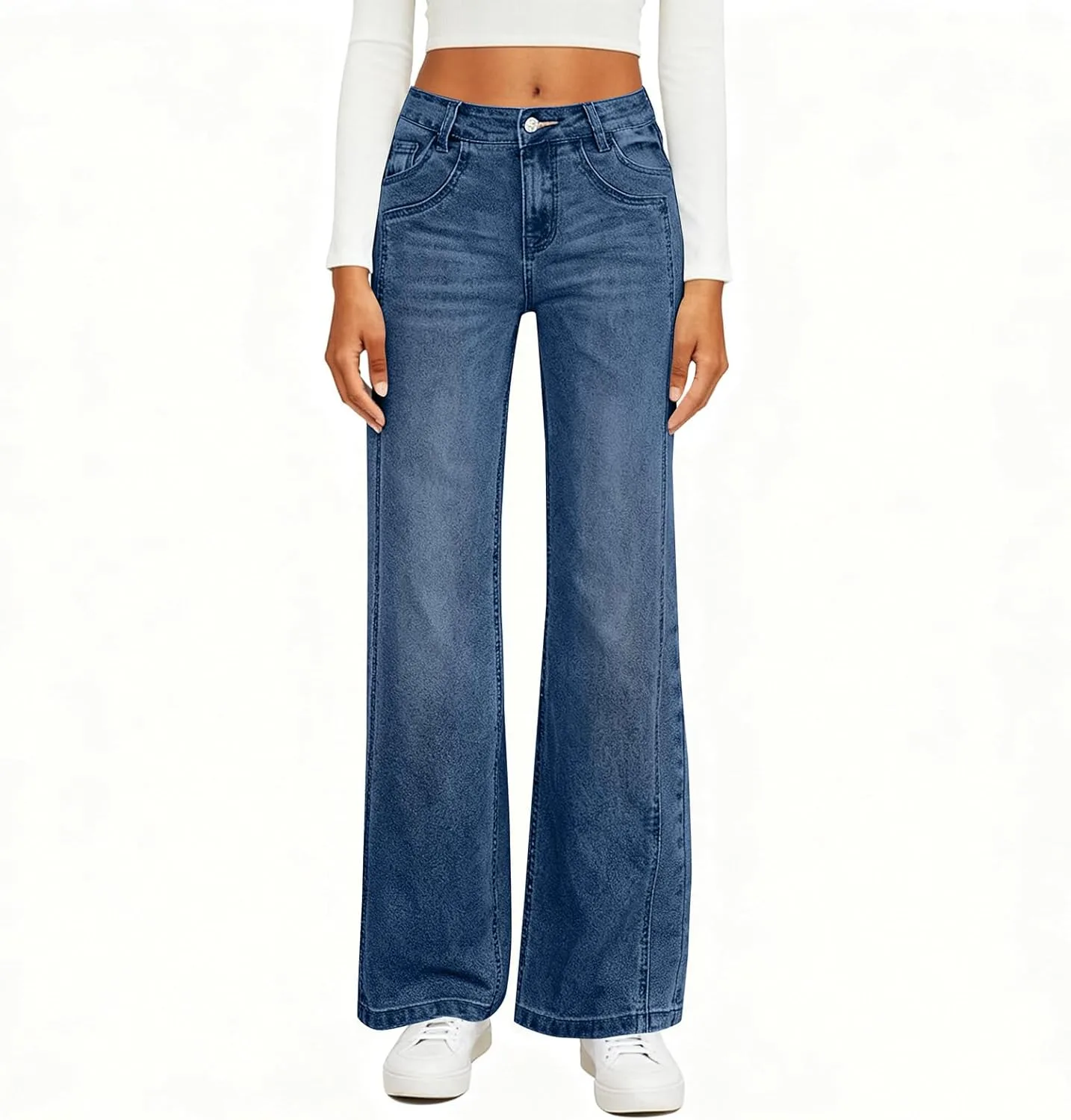 

Прямые джинсы для женщин ретро с высокой посадкой и расклешенным низом Jielayou