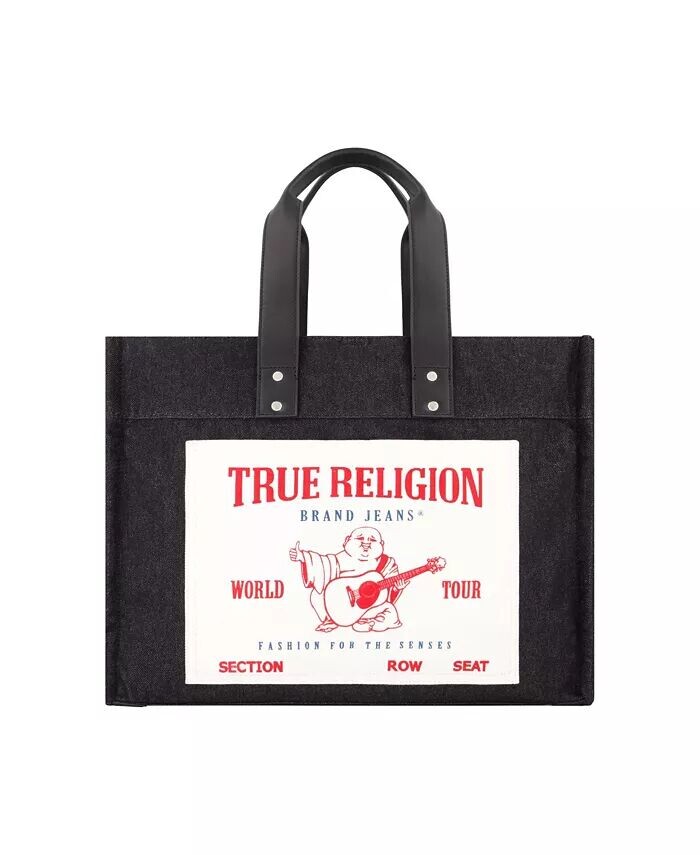 

Сумка-тоут из выстиранного черного денима, очень большая True Religion, черный