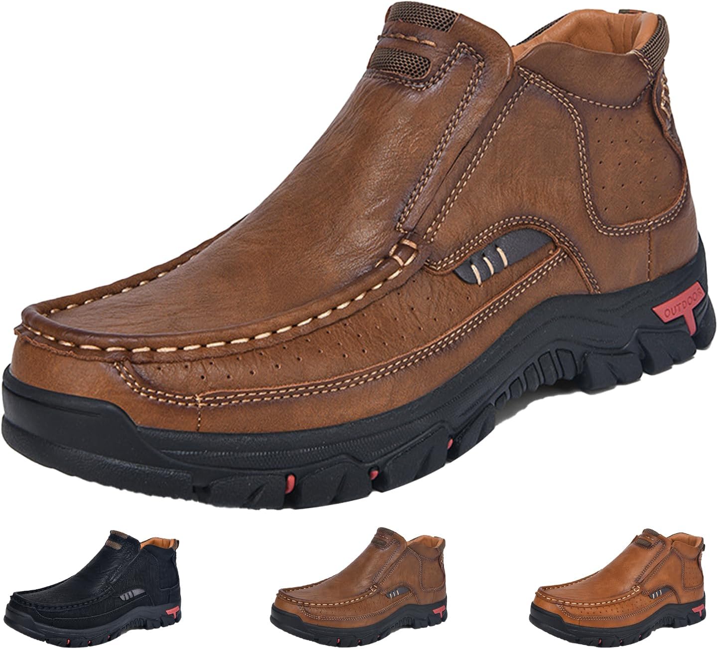 

Мужские полусапоги для активного отдыха Chukka, кожаные с винтажной ручной строчкой, поддержка свода стопы, нескользящие, без шнурков, для походов и повседневной носки Geezxwsl, коричневый