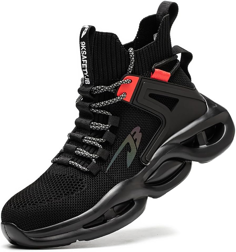 

Унисекс стальные носки против проколов и отражающие промышленные защитные ботинки, суперлегкие дышащие амортизированные конструкции и противоскользящие ботинки Lmprock, черный