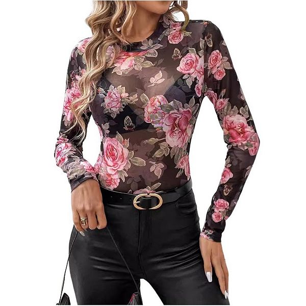 

Женский топ с длинными рукавами и цветочным принтом Yesfashion