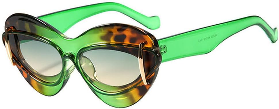 

Женские солнцезащитные очки LVTFCO «Кошачий глаз» в двойной оправе с леопардовым принтом, модные, для вечеринок, хип-хопа и уличного стиля, с защитой от УФ-излучения UV400, Green Leopard