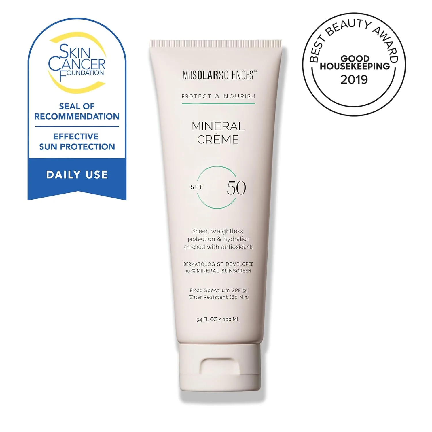 MDSolarSciences Mineral Crème SPF 50 солнцезащитный крем для лица - водостойкий, широкий спектр защиты от ультрафиолета - смешиваемый микронизированный оксид цинка - гладкое натуральное матовое покрытие 100 мл (1 шт.), No Color — фото 2