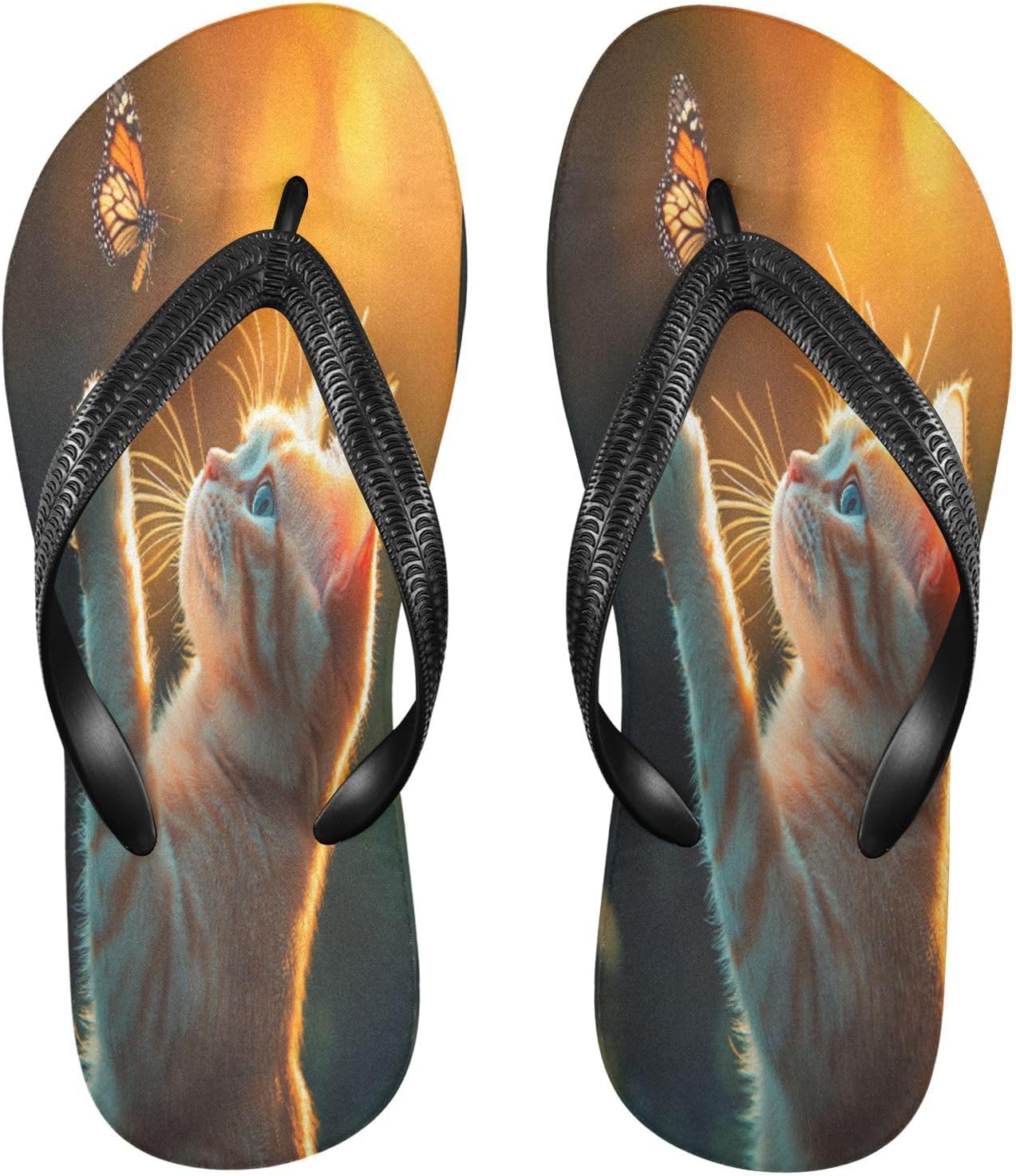 

Мужские летние шлепанцы с рисунком кошки и бабочки, пляжные резиновые шлепанцы с подошвой против скольжения для прогулок Sinestour, золотой