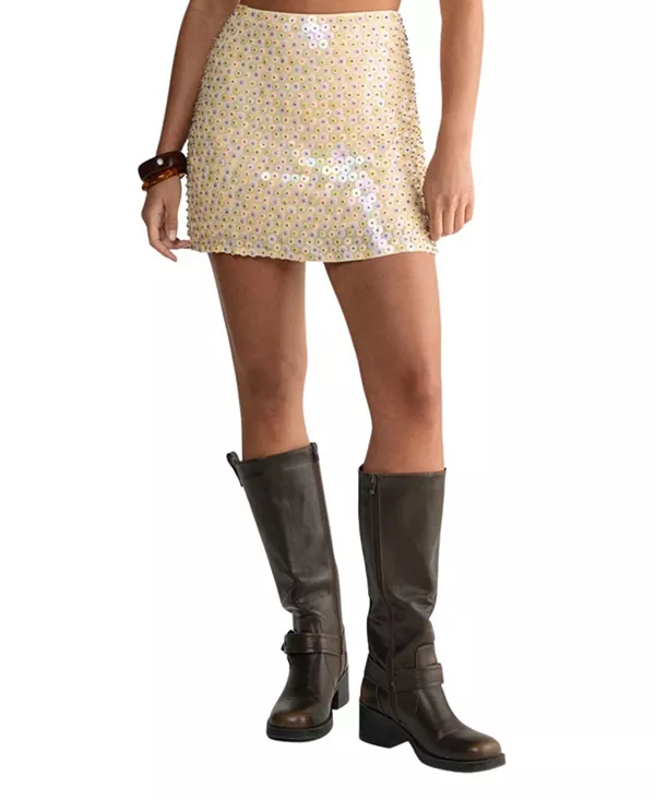 

Мини-Юбка, украшенная пайетками и бисером. Nasty Gal, желтый