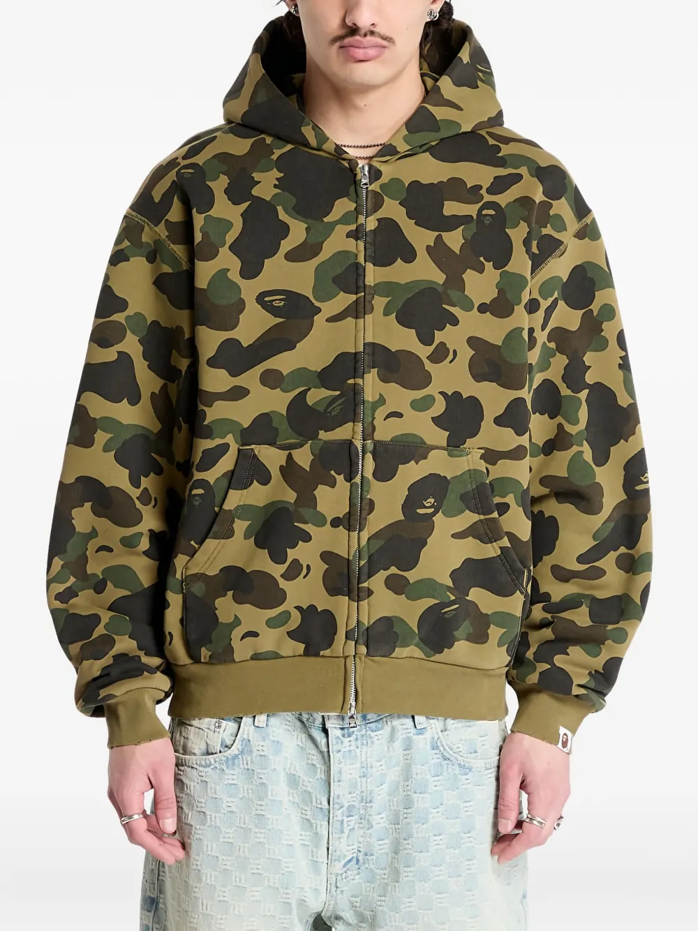 

Толстовка с капюшоном на молнии с камуфляжным принтом A BATHING APE, зеленый