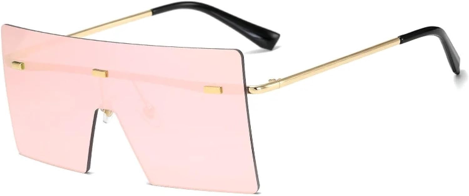 

Металлические солнцезащитные очки без оправы, цельные, женские и мужские, модные, роскошные, в стиле панк, большие солнцезащитные очки с защитой от УФ-излучения UV400 TKKTLLT, Gold Pink