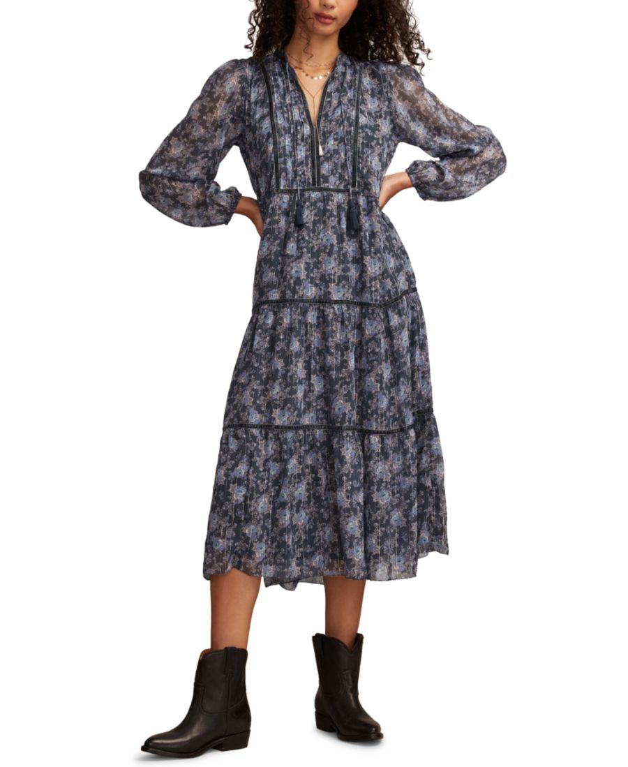 

Женское миди-платье с цветочным принтом и длинными рукавами Lucky Brand, Blue Floral