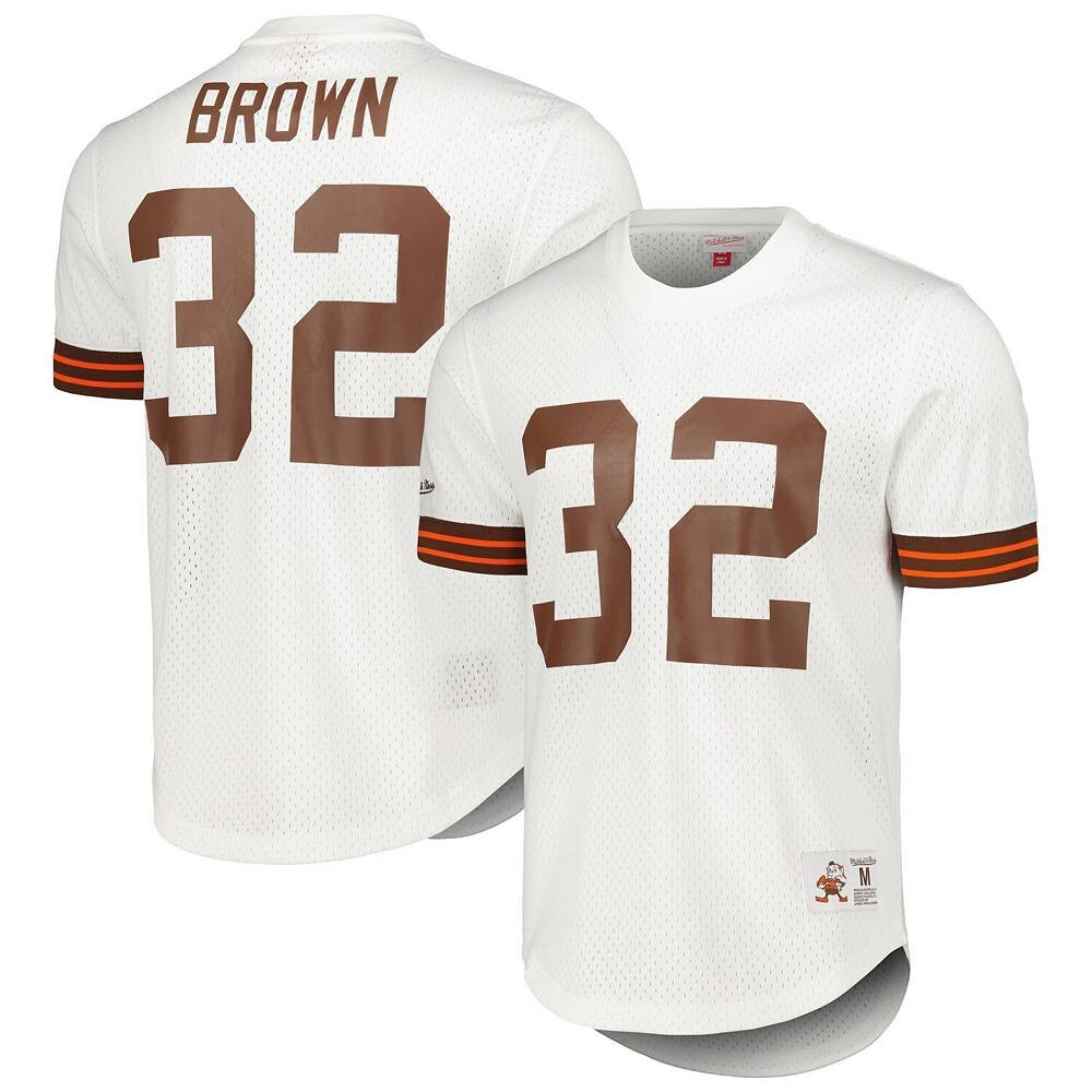

Мужская футболка Mitchell & Ness Jim Brown White Cleveland Browns с именем и номером вышедшего на пенсию игрока в сетку, цвет Brn White