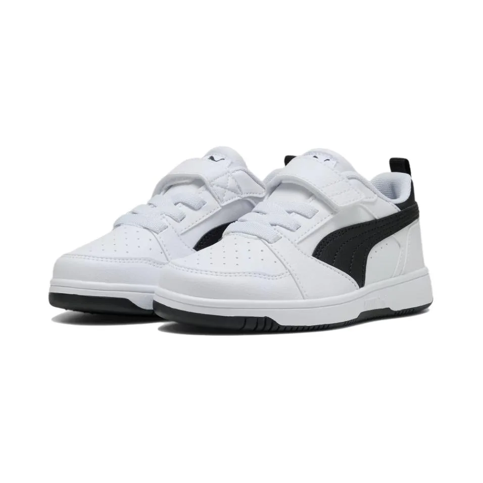 PUMA Кроссовки для скейтбординга Rebound V6 с защитой от истирания, низкие, для детей 3-7 лет, бело-черные — фото 4