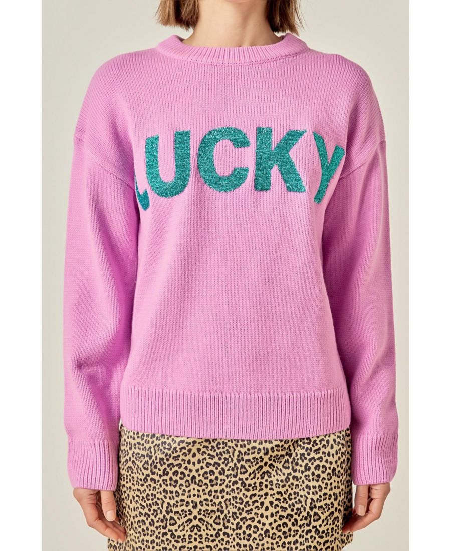 

Женский свитер с блестящими надписями English Factory, Pink