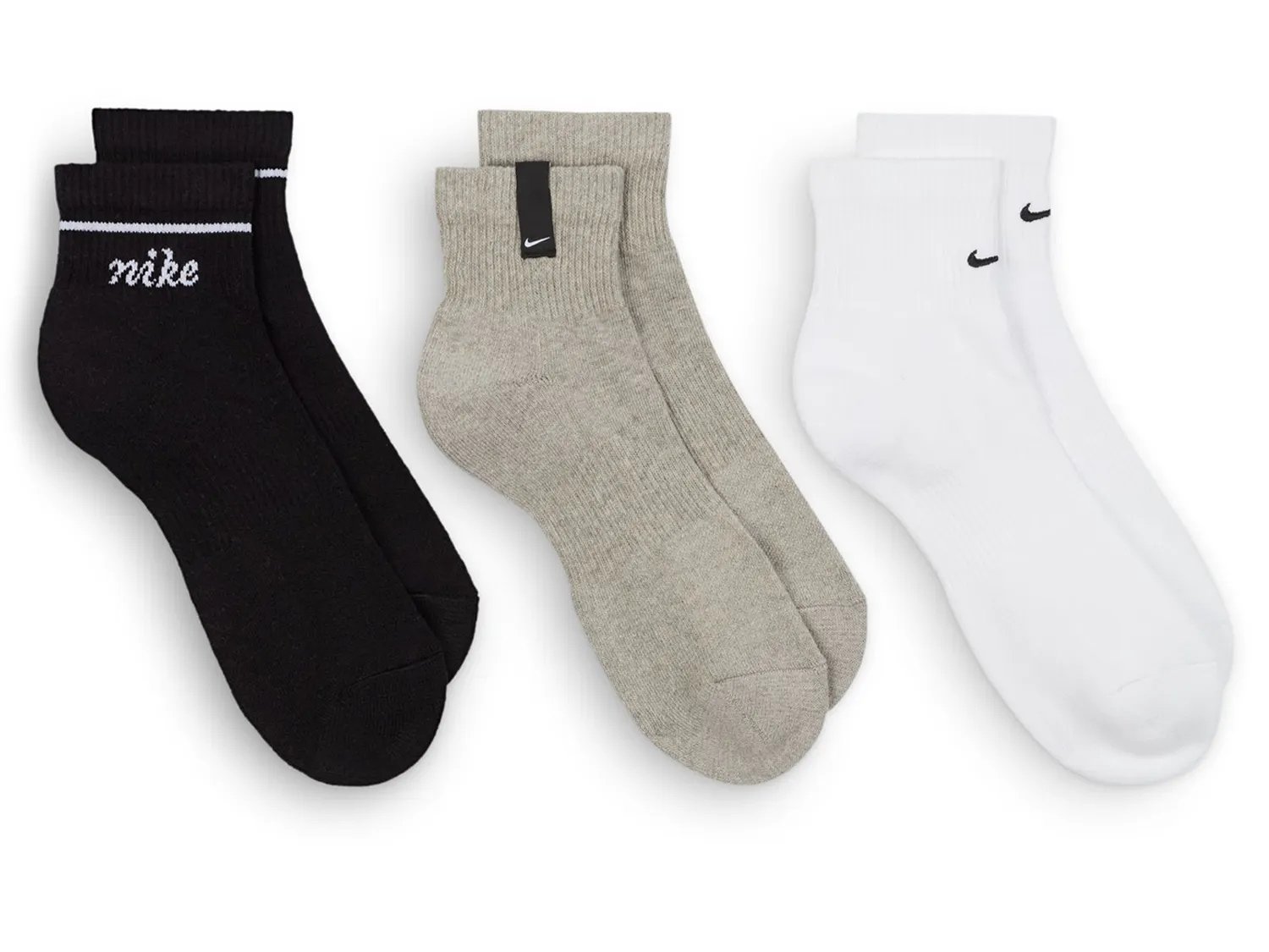 Носки Nike Logo Women's Quarter Ankle Socks - 3 Pack, черный/белый/серо-коричневый — фото 3