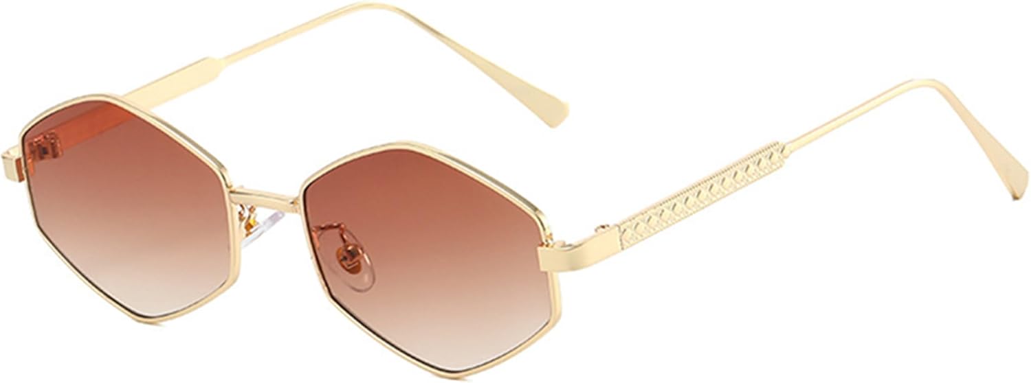 

Солнцезащитные очки bullabulling квадратной формы для женщин и мужчин, ретро 90-х, шестиугольные металлические солнцезащитные очки, винтажные многоугольные очки, Gold Tea