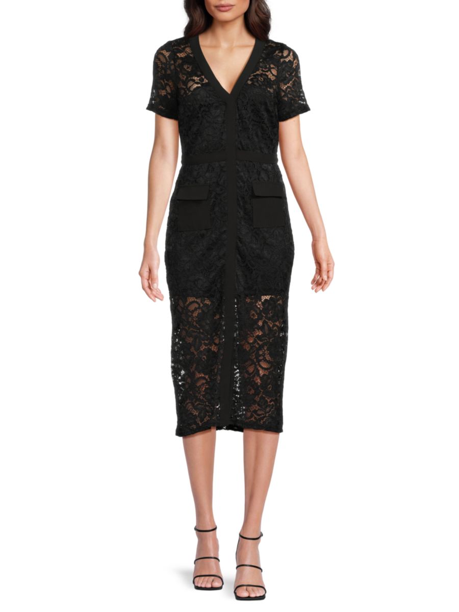 

Платье миди с кружевом и V-образным вырезом Sam Edelman, черный