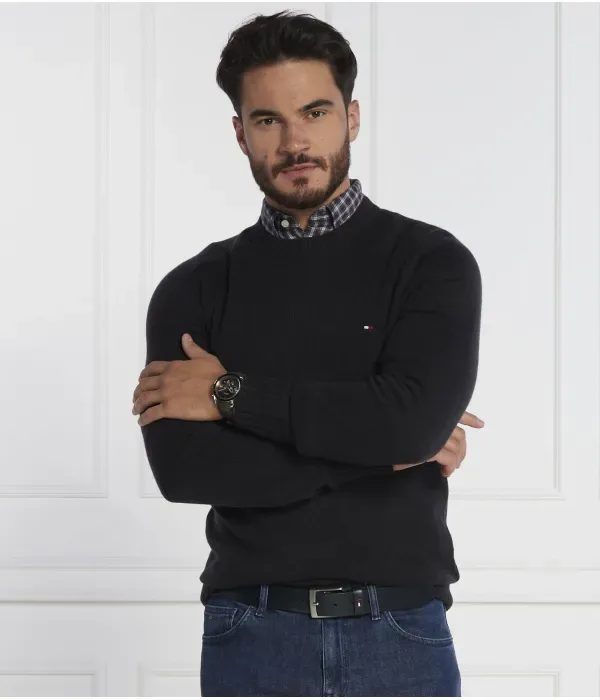 Шерстяной свитер с круглым вырезом из мериносовой шерсти MULTI HTR regular fit Tommy Hilfiger, черный — фото 3