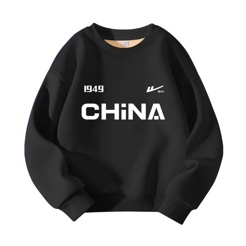 Детский свитшот с круглым вырезом утепленный WARRIOR, Black/H China Logo