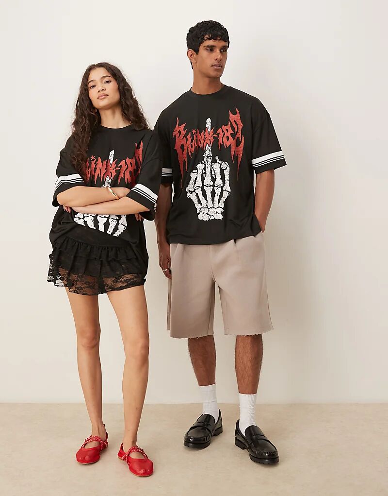 

Спортивная футболка унисекс оверсайз ASOS DESIGN с принтом Blink-182 черного цвета