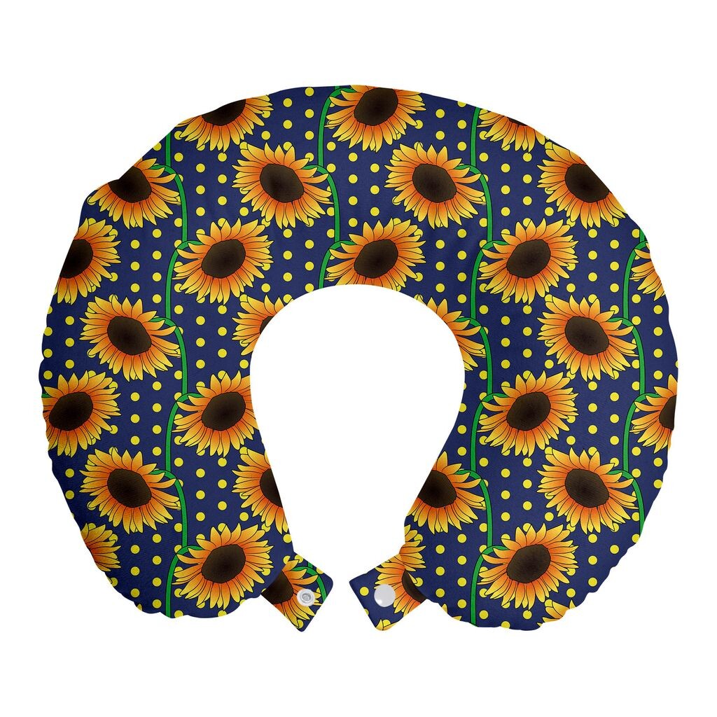 

ABAKUHAUS Orange Blue Travel Pillow Подушка для шеи, горошек подсолнуха, пенопластовые дорожные принадлежности для самолета и автомобиля, 30x30 см, разноцветные