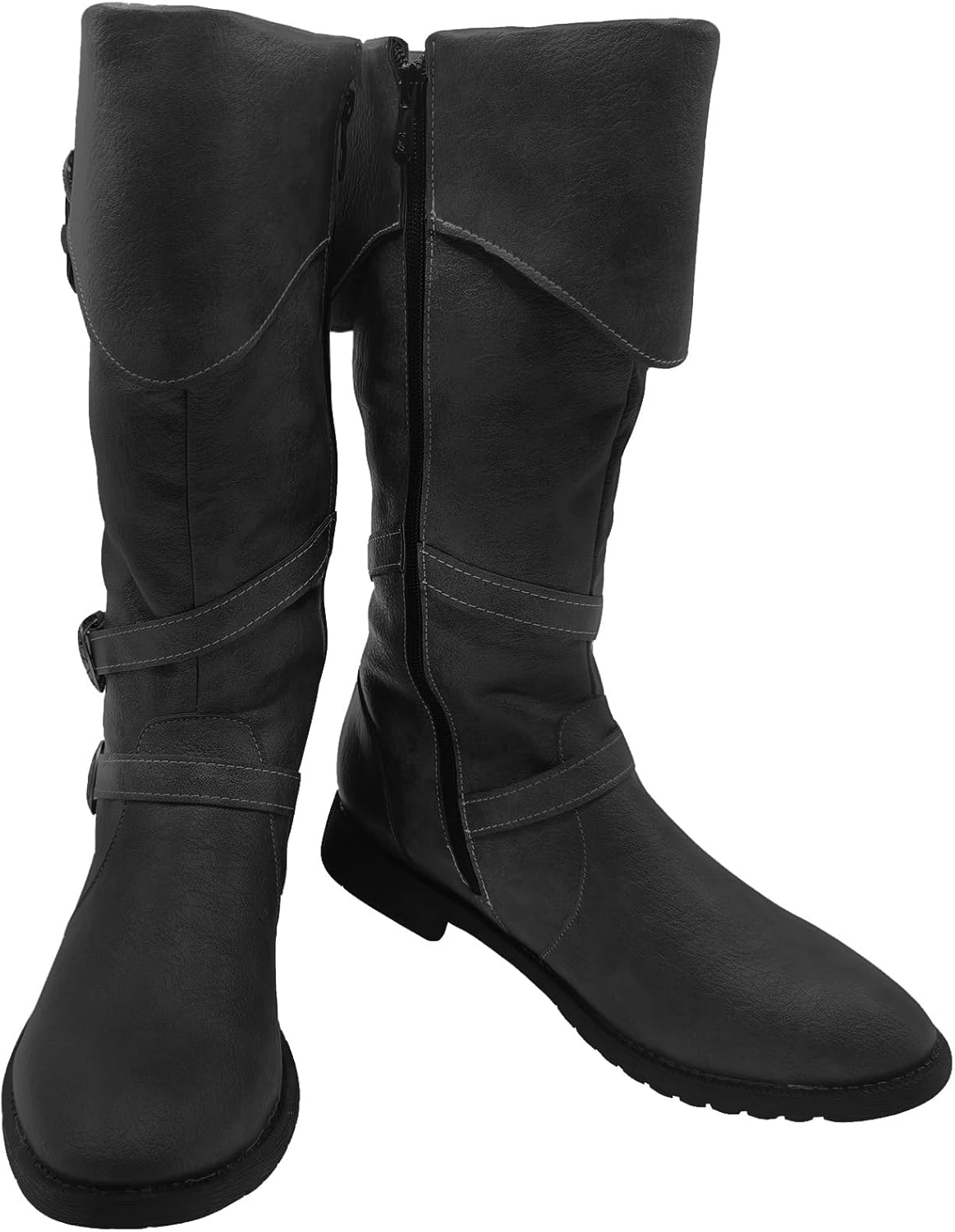 

Средневековые мужские готические сапоги до середины голени в стиле Ренессанс, сапоги пирата для взрослых, аксессуар для костюма на Хэллоуин Junqiako, черный