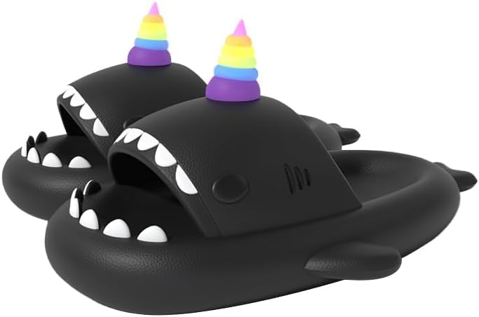 

Светящиеся тапочки в виде единорога и акулы, мягкие, экологичные тапочки из ЭВА в виде акулы для женщин и мужчин, для дома и улицы Generic, черный