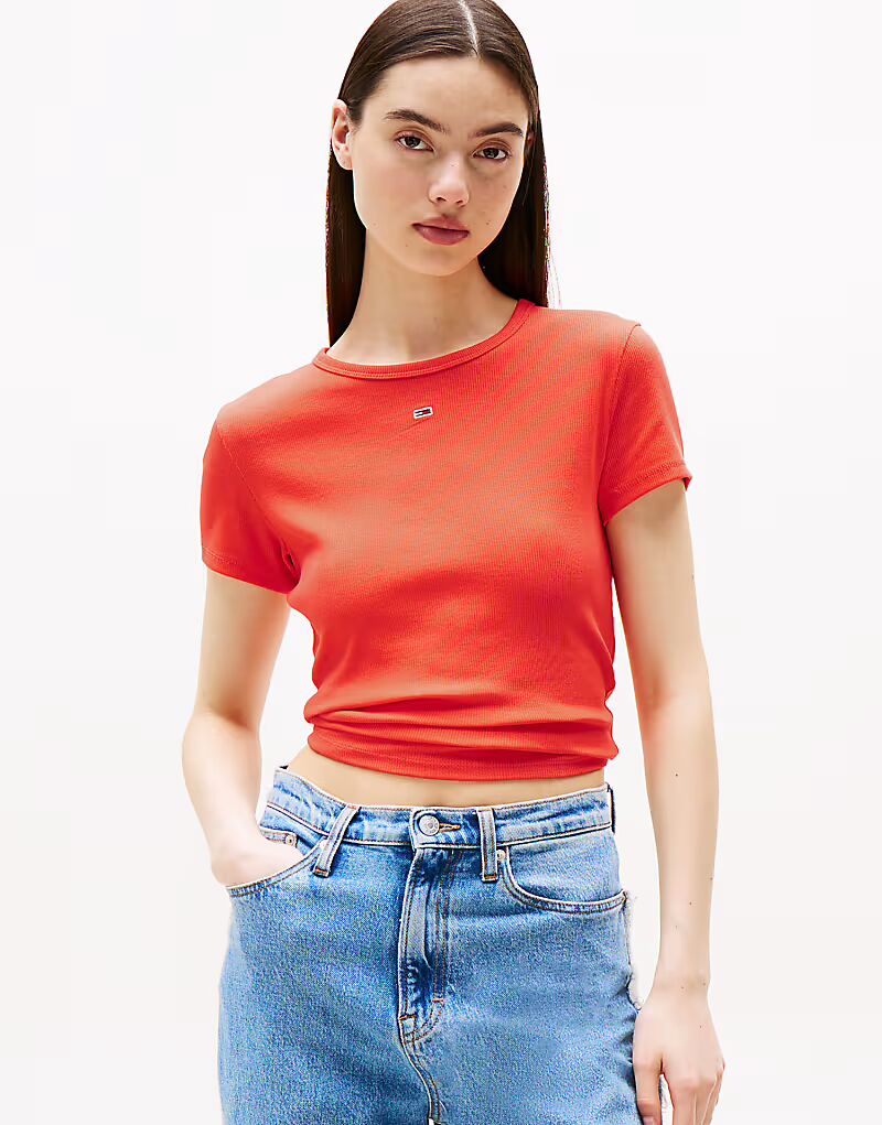 

Футболка Tommy Jeans Ribbed slim ярко-красного цвета