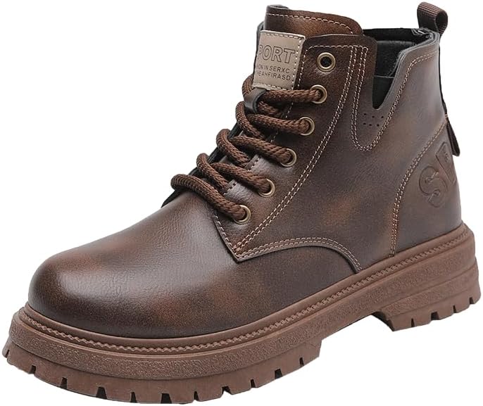 

Мужские повседневные ботинки Мотоциклетные боевые ботинки с коротким голенищем Мужские модные кожаные кроссовки Высокие толстая подошва Ботинки для ходьбы Hhhchpm, коричневый