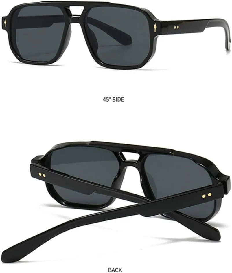 

Солнцезащитные очки в стиле ретро с двойной перемычкой для женщин, градиентные линзы, защита от УФ-излучения UV400, заклепки для мужчин MTZJH, Black Leopard Grey