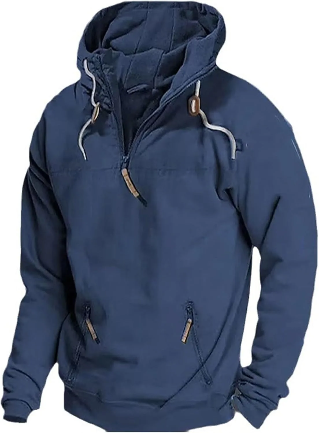 

Мужская толстовка с капюшоном и молнией до половины, теплая, с длинными рукавами и карманами на молнии