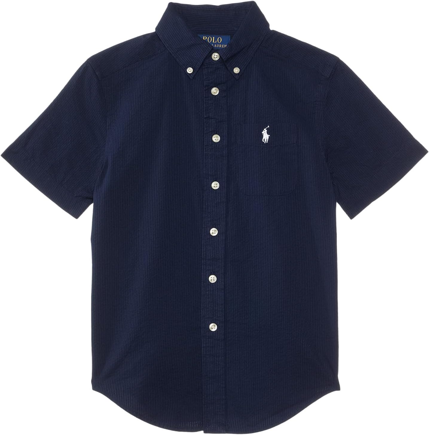 

Рубашка Polo Ralph Lauren Kids Cotton Seersucker Short-Sleeve Shirt, цвет Astoria Navy