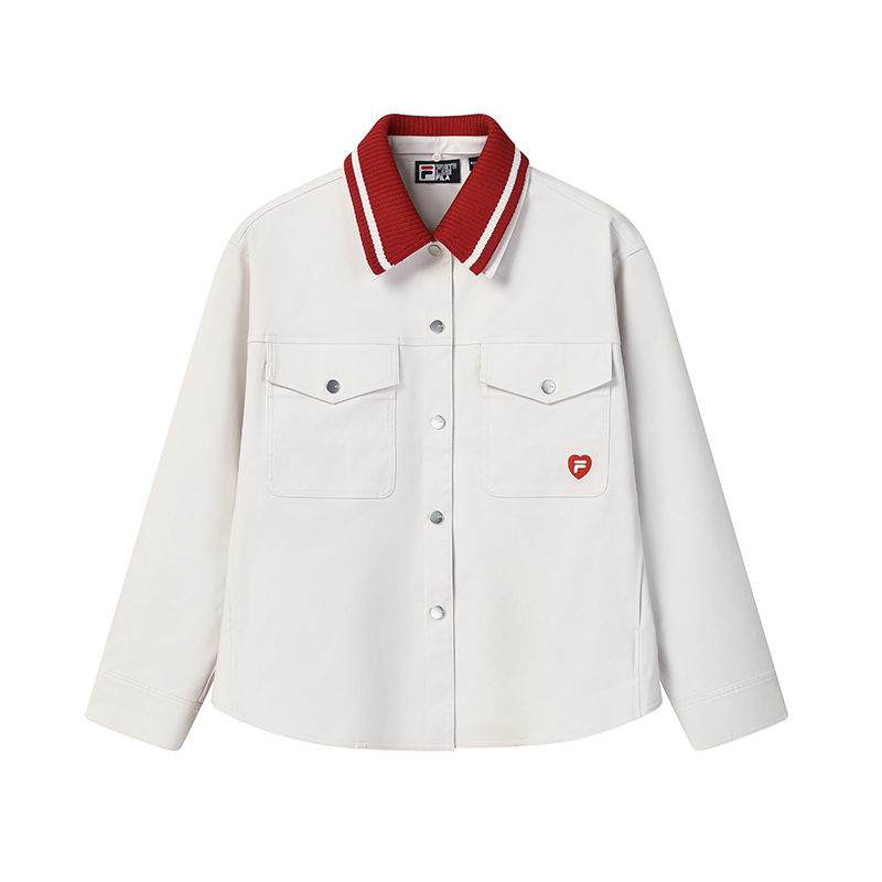 

FILA Куртка CNY для женщин, белый песок, серый лацкан, умеренный рабочий стиль