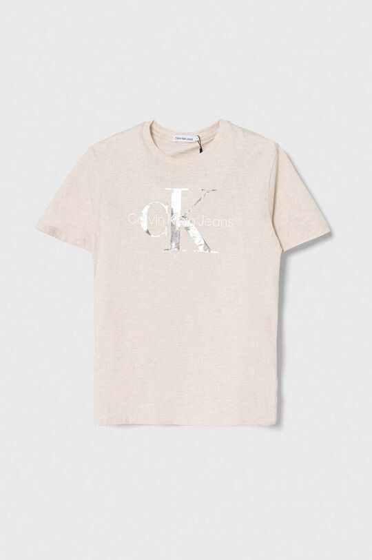 

Детская хлопковая футболка Calvin Klein Jeans, бежевый