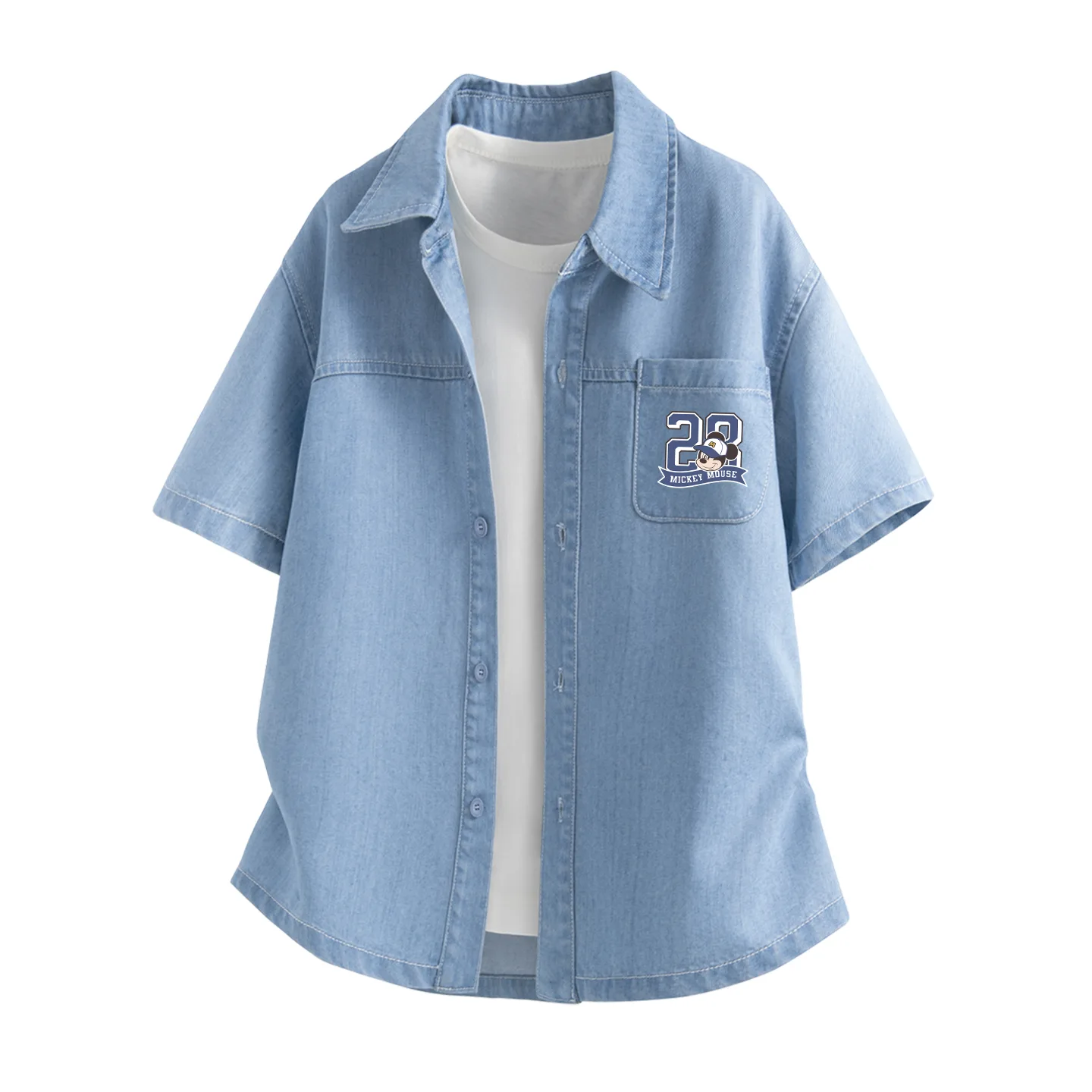 Детская джинсовая рубашка с круглым вырезом Disney, Disney 28 Mickey Mouse K Denim Light Blue