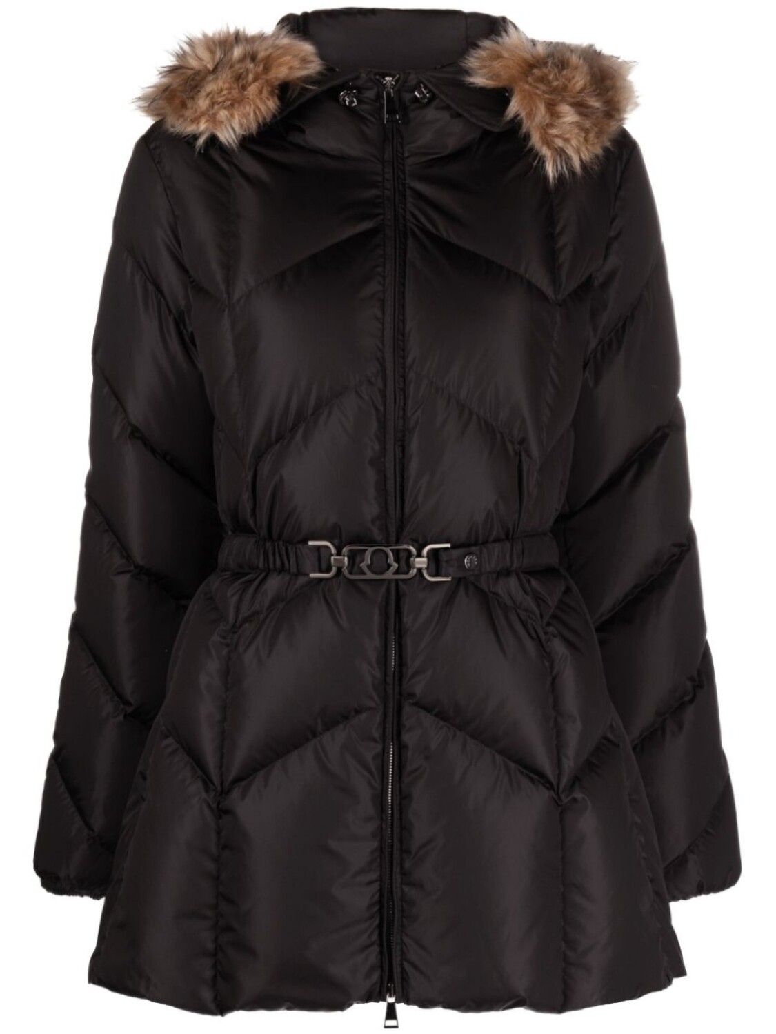 

Moncler пуховик с капюшоном и поясом, черный
