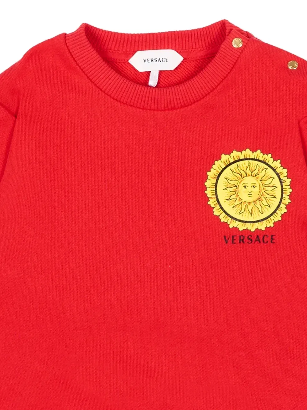 Свитер с пуговицами на плечах с принтом "солнце" Versace Kids, красный — фото 3