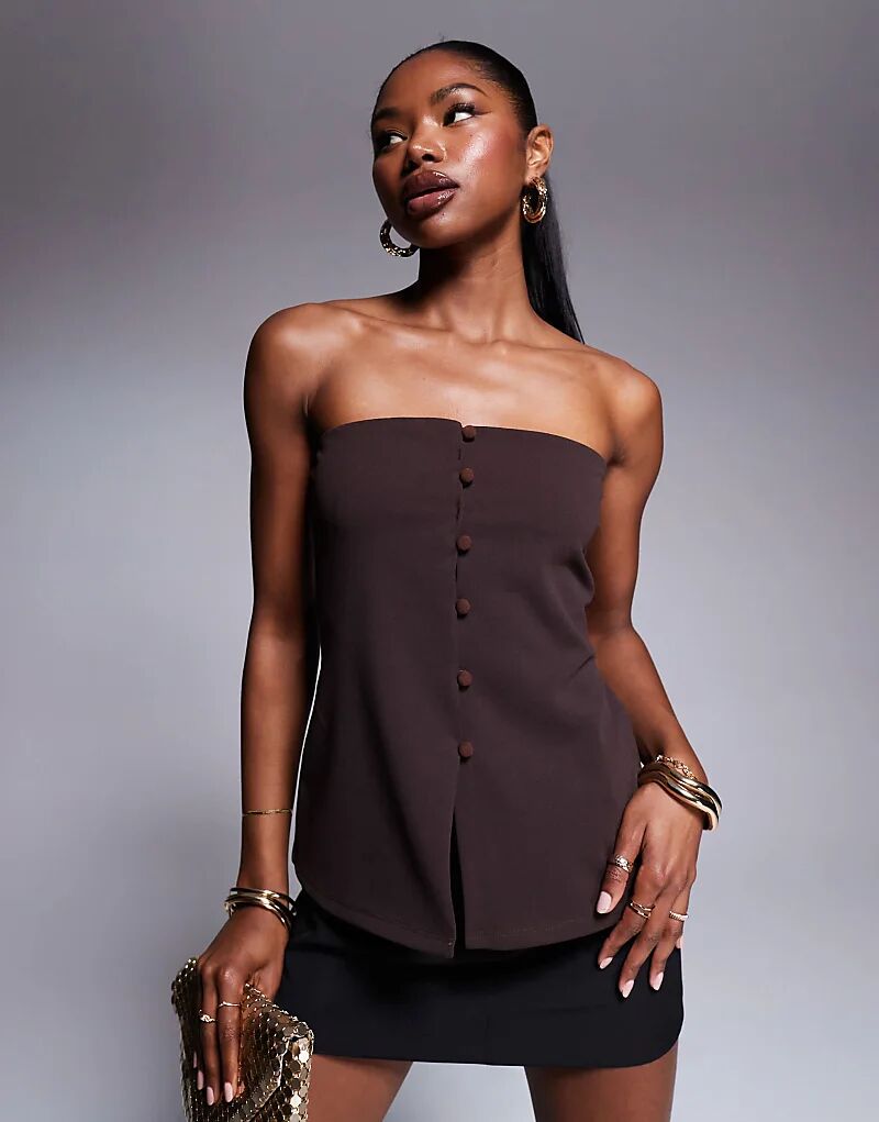 

Удлиненный топ-бандо с пуговицами коричневого цвета ASOS DESIGN
