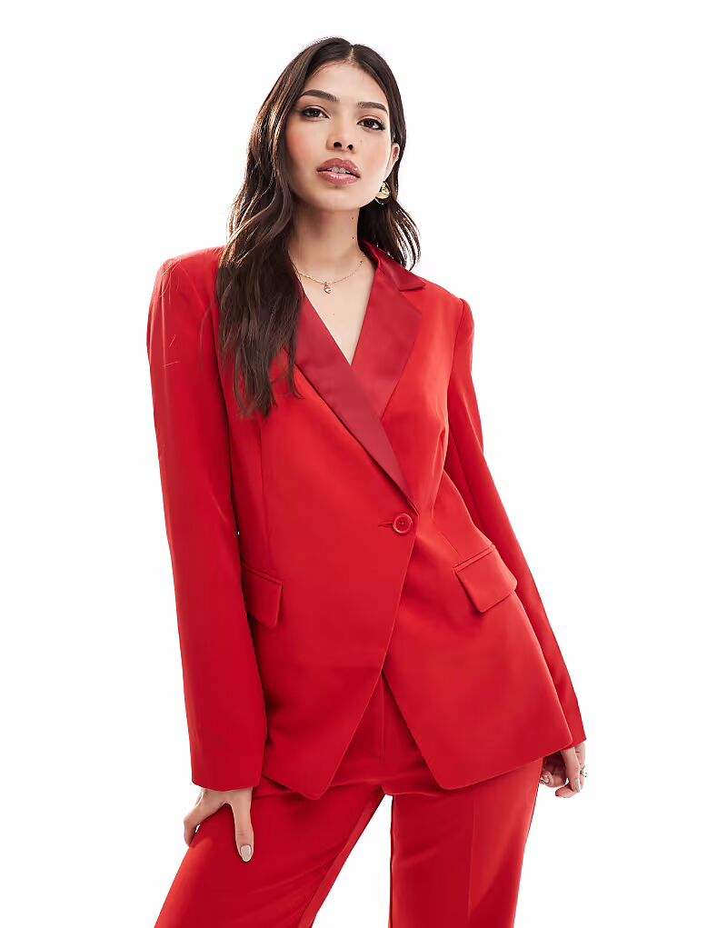 

Костюмный пиджак-смокинг ASOS DESIGN с зауженной талией, красный