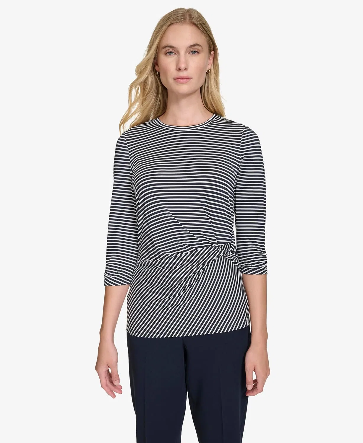 Блуза с twist-элементом, Knit Twist Top, Tommy Hilfiger, темно-синий/слоновая кость — фото 2