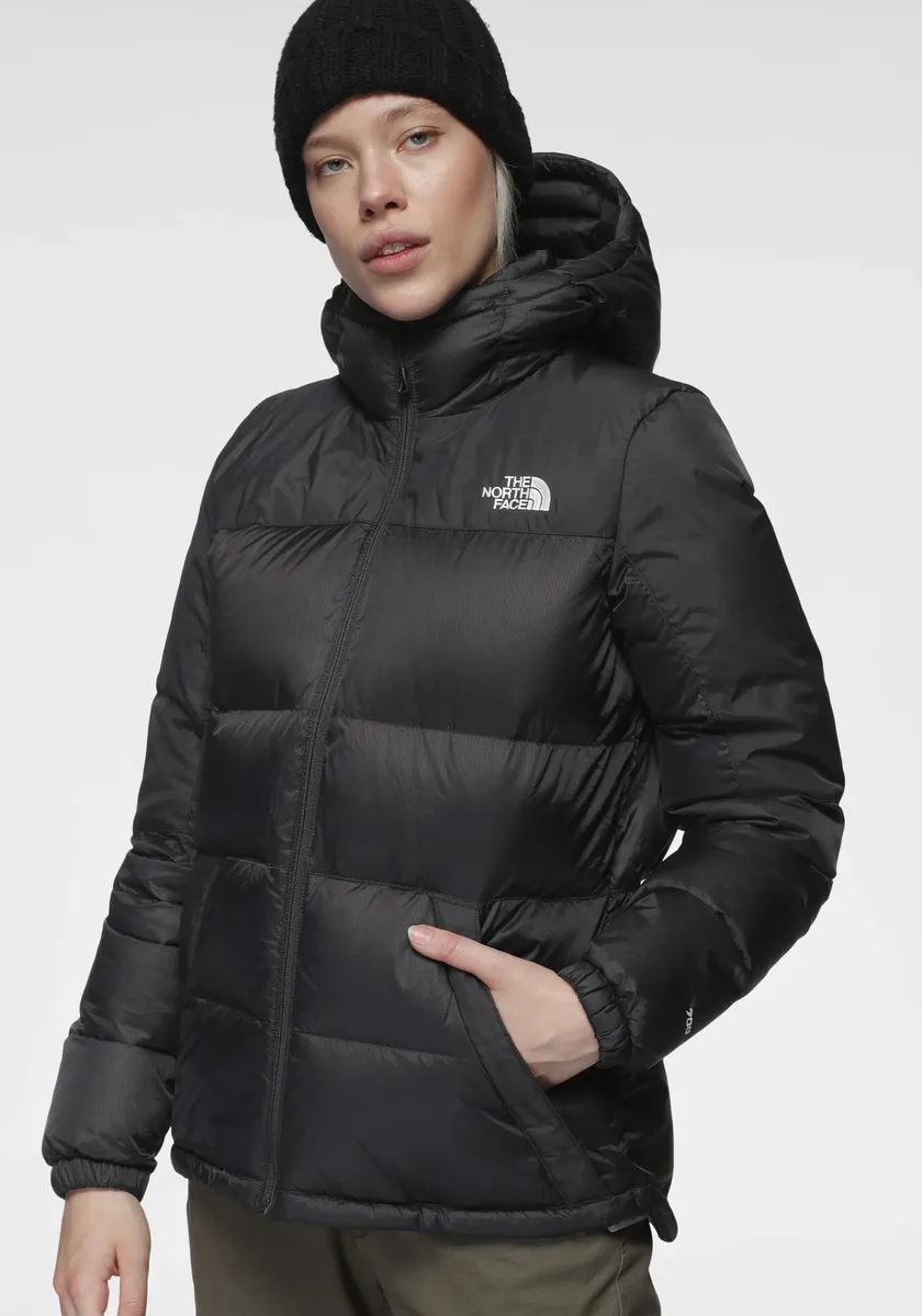 

Пуховик The North Face с капюшоном, ветрозащитный, водоотталкивающий, дышащий и согревающий, черный