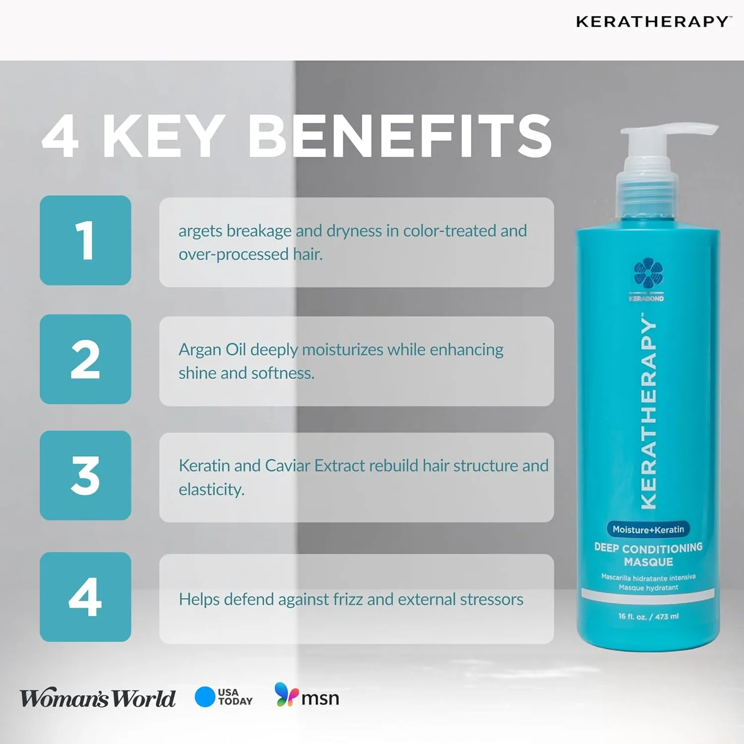 KERATHERAPY Keratin Infused Deep Conditioning Masque, 500 мл - увлажняющая маска для глубокого кондиционирования волос с Kerabond, маслом жожоба, экстрактом корня крапивы, маслом пшеницы и персидским орехом — фото 4