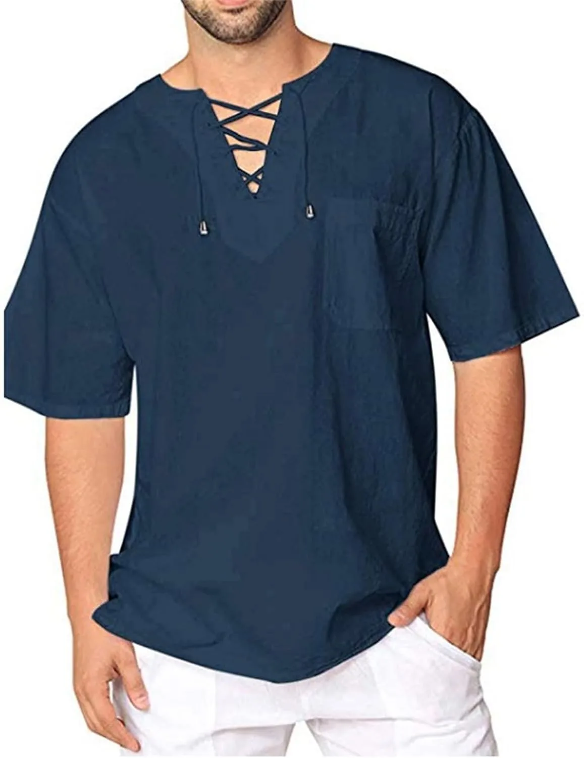 

Мужская футболка Casual Cotton Linen с коротким рукавом и карманом RSZGSWS