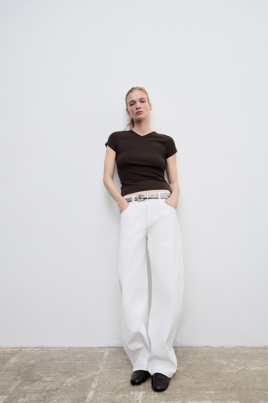 

Топ с v-образным вырезом ZARA, коричневый