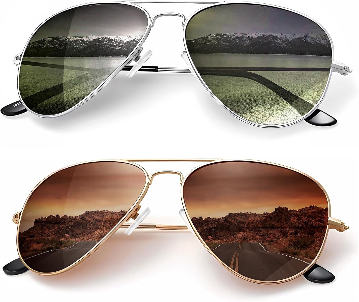 

Классические солнцезащитные очки-авиаторы KALIYADI для мужчин и женщин, очки для вождения, поляризованные линзы, блокирующие УФ-излучение, E (2 Pack) Brown/Blackish Green Gradient