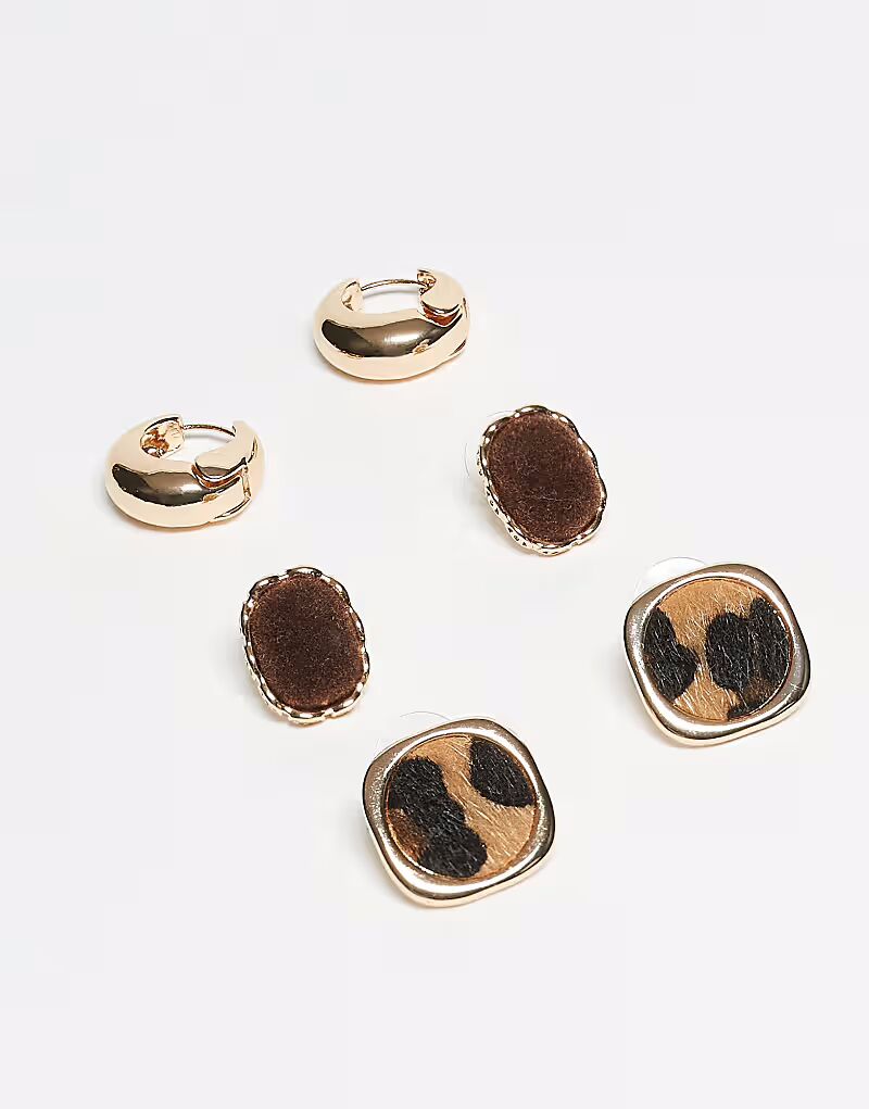 

Набор из 3 серег-гвоздиков и колец wildchic с коричневым леопардовым принтом Aldo