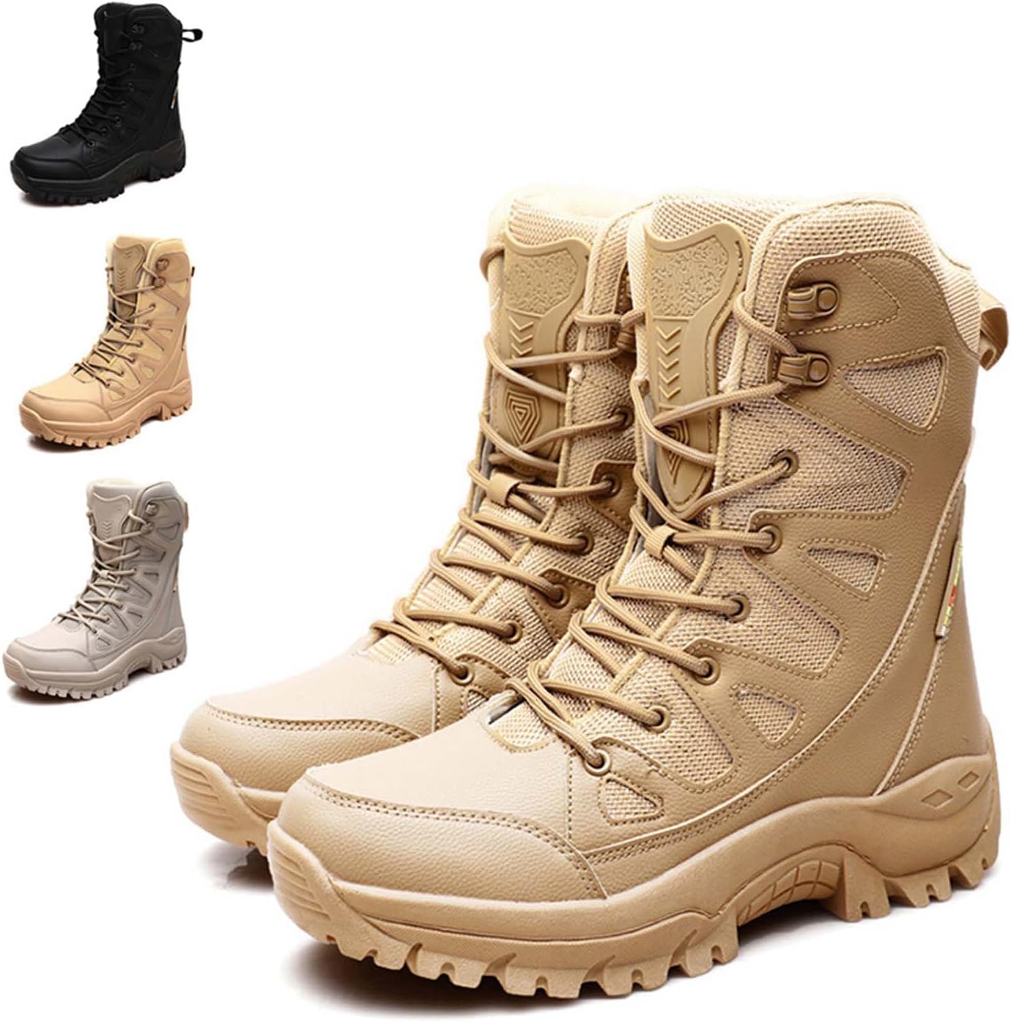 

Зимние ботинки для женщин и мужчин, с круглым носком, водонепроницаемые, платформенные, на шнуровке, теплые, с толстым плюшевым/сетчатым подкладом, короткие ботильоны Generic, коричневый