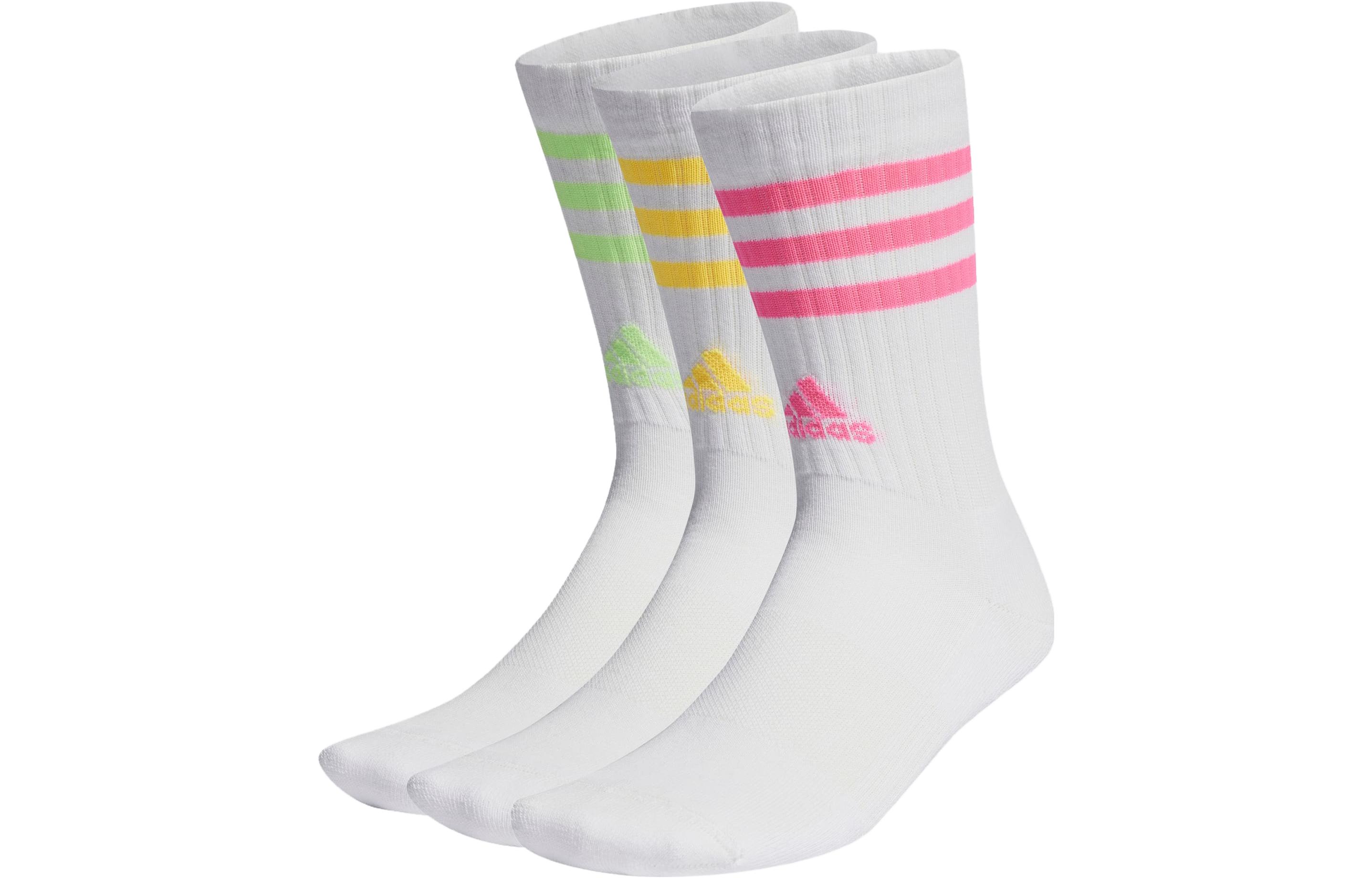 

Три пары носков Adidas 3-полосные амортизирующие Mid-Calf унисекс 3 шт (Белый+Прозрачный розовый+Белый/Блеск)