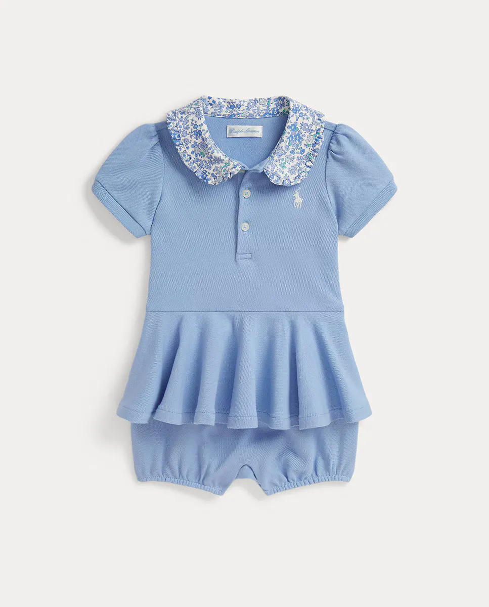 

Детский хлопковый комбинезон для девочки с вышитой лошадкой Polo Ralph Lauren, светло-голубой
