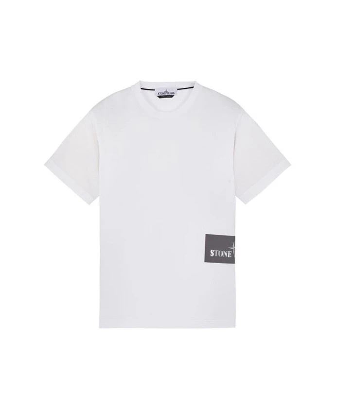 

Белая хлопковая футболка с принтом, приталенный крой. Stone Island, белый